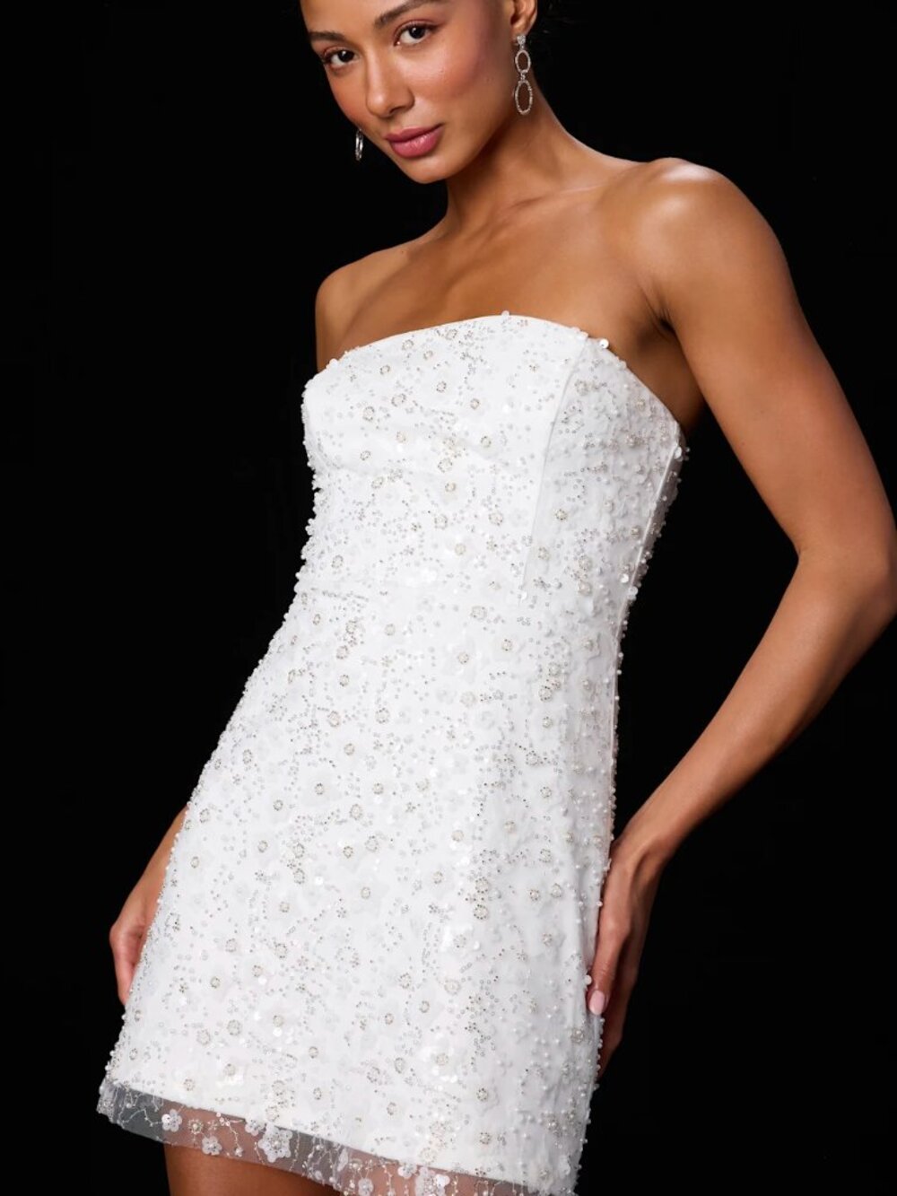 Lulu's Grecia White Sequin Strapless Mini Dress